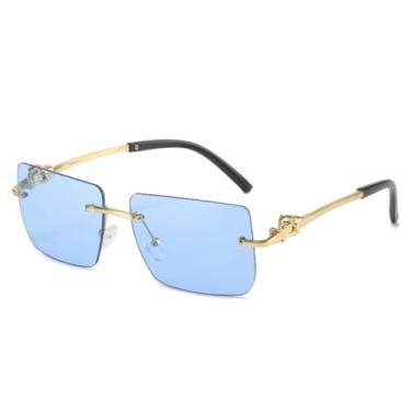 Imagem de Óculos de sol retangulares de metal sem armação, cabeça de leopardo, sem aro, luxuosos, UV400 (C5)