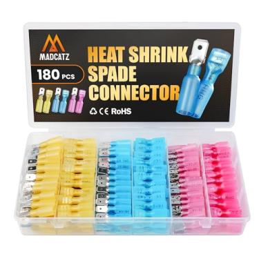 Imagem de MADCATZ 180 peças de conectores de fio termorretrátil, kit de terminais elétricos à prova d'água marítimos automotivos, variedade de conectores de crimpagem, emendas de forquilha de anel