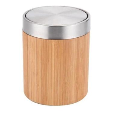 Imagem de Lixeira Redonda Basculante 2,6L Bamboo E Inox - Marrom-Claro