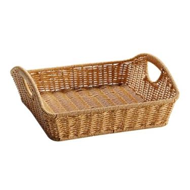 Imagem de Fenteer Cesta de frutas, suporte para frutas, imitação de vime, cesta de pão, bandeja para servir frutas, vegetais, cozinha, sala de jantar, mesa de centro