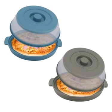 Imagem de 2 Conjuntos Tampa Antirrespingos para Micro-ondas com Base, Tampa de Silicone Dobrável com Ventilação Escorredor para Legumes Frutas Livre de BPA Utensílio Cozinha