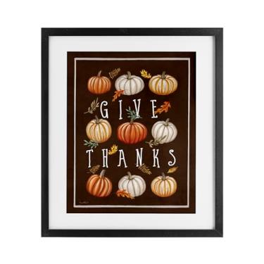 Imagem de Stupell Industries Give Thanks with Varied Pumpkins Impressão emoldurada preta sob vidro, design de Elizabeth Tyndall, 21 x 17