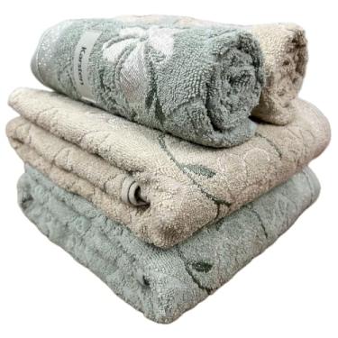 Imagem de Jogo de Toalhas Banho Karsten Yuna 100% Algodão Barra Jacquard Floral Brilho Macia 4pçs