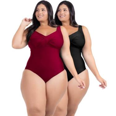 Imagem de 2 Body Maiô Acinturado Plus Size Modela Cintura Liso Casual - HYPE MOD