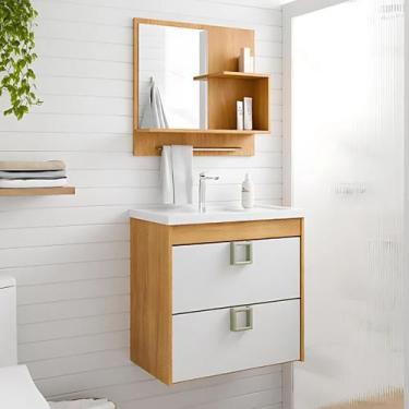 Imagem de Kit Gabinete de Banheiro 60cm com Cuba Mármore e Espelheira - Rainha d