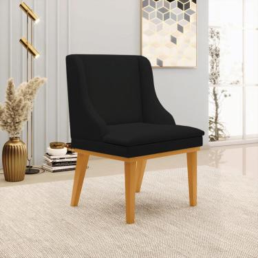 Imagem de Cadeira Decorativa Sala de Jantar Base Fixa de Madeira Firenze Linho Preto/Castanho G19 - Gran Belo