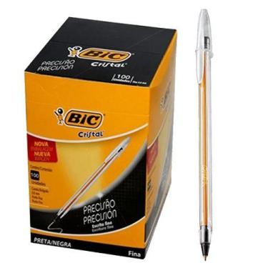 Imagem de 100 Un Caneta Bic Cristal Fina Preta Esferográfica