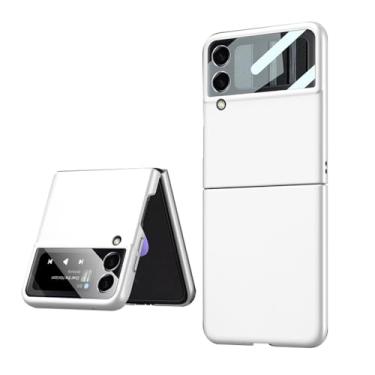 Imagem de Capa para Samsung Galaxy Z Flip 3 4 5 5G Capa rígida para PC para Samsung Zflip3 zflip4 z flip5 zflip5 Coque Capa protetora com anel, B, branco prateado, para Galaxy Z Flip 4