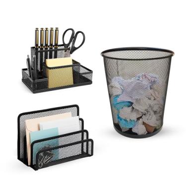 Imagem de Kit Organizador de Mesa de Escritório com 3 Itens, Kit Escritório, Acessórios para Escritório, Lixeira 10 Litros, Organizador de 4 Divisórias e Porta Papel (Basic)