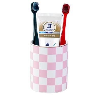 Imagem de Maxramic Suporte de escova de dentes de cerâmica, porta-pasta de dentes, copos de banheiro reutilizáveis, organizador de balcão de banheiro (rosa)
