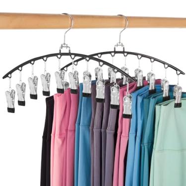 Imagem de kit 2 Cabides de Calças Cabides para Pendurar Roupas com 10 Clipes Organizador de Legging de Metal Economizador de Espaço para Calças de Yoga Jeans Activewear