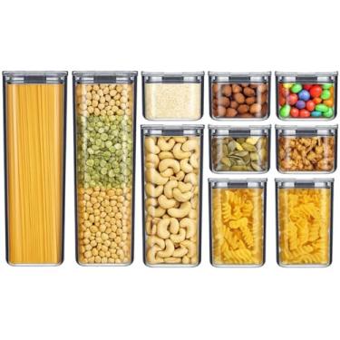 Imagem de Conjunto de Potes Herméticos, Tampa com Vedação, Empilháveis, Multiúso P/Armário Cozinha Despensa Macarrão Café Alimentos Açúcar, Kit Organizadores (Kit 10 Potes B)