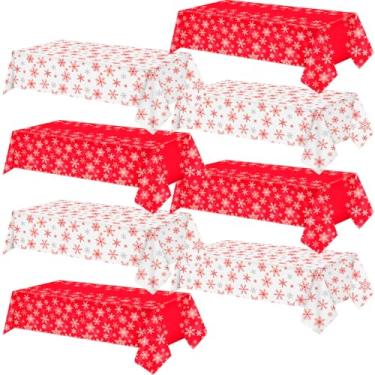 Imagem de VitalCozy 12 peças de toalha de mesa de Natal de floco de neve de plástico descartável de inverno para decoração de festa de chá de bebê, Natal, férias, aniversário, chá de bebê, 2 estilos (vermelho