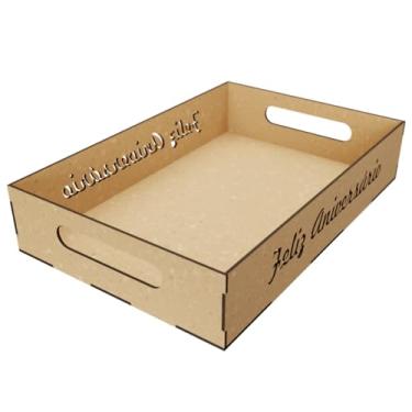 Imagem de Kit com 3 Bandejas Decorativas em MDF Cru 2,5 mm – Personalizável com Recortes Coração, Estrela ou Frases para Festas e Eventos (Feliz Aniversário)