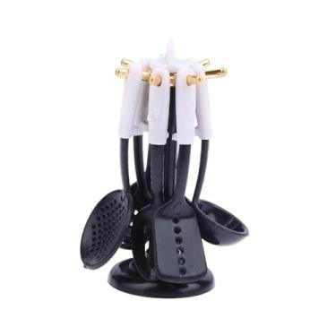 Imagem de menolana Conjunto de 7 peças de utensílios de cozinha para casa de bonecas, incluindo panelas, acessórios e acessórios para maquetes de quartos e casas de, Preto Branco