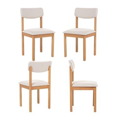 Imagem de Kit 4 Cadeiras com Encosto e Assento Estofado Florença Cru/Verniz Mel