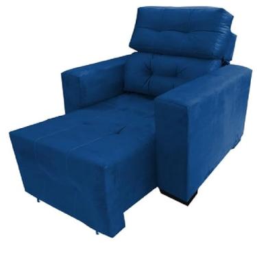 Imagem de Poltrona Reclinável Retrátil de Luxo, Azul Marinho, Design Moderno, Estofada com Encosto Ajustável, Sala de Estar e Home Theater