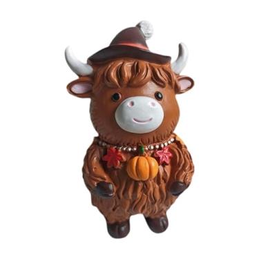 Imagem de Vaveren Estatueta de Vaca Fofa, Escultura de Gado Natalino, Bezerro, Presente para Festas, Estátua de Resina, Enfeite de Mesa para o Dia de ação de Graças e, 6x7x10cm