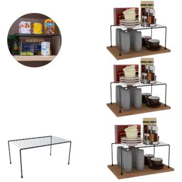 Imagem de Kit 3 Organizador de Armário para Cozinha 32 cm – Prateleira Dispensa em Aço Inoxidável, Suporte Médio de Armazenamento