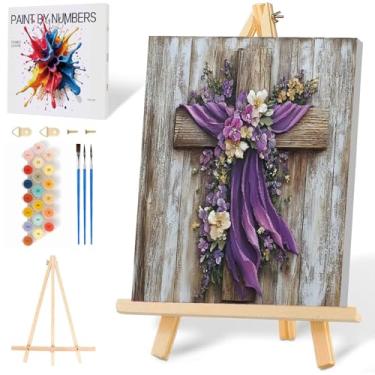 Imagem de Mowana Kit de pintura por números fácil para adultos iniciantes tela emoldurada, kits de pintura a óleo arcílica cruz DIY em caixa colorida, cavalete de madeira, 20 x 30 cm