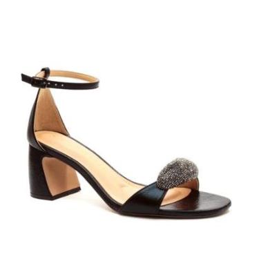 Imagem de Sandália Salto Bloco em Couro Preto Com Enfeite de Strass Grafite Cecconello-Feminino