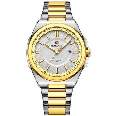 Imagem de Relógio De Pulso Masculino Analogico Design Casual á Prova D\'água Branco Dourado