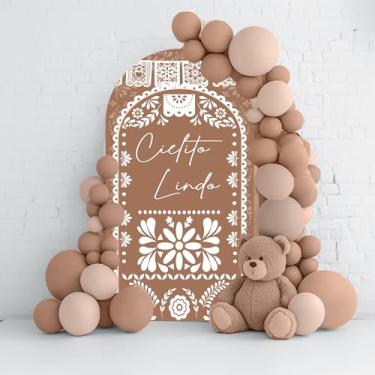 Imagem de AIBIIN Capa de fundo de arco Cielito Lindo de 2,2 m marrom mexicano floral para chá de bebê Cielito Lindo chá de bebê, casamento, aniversário, chá de panela, topo redondo de 3 lados, decoração de arco
