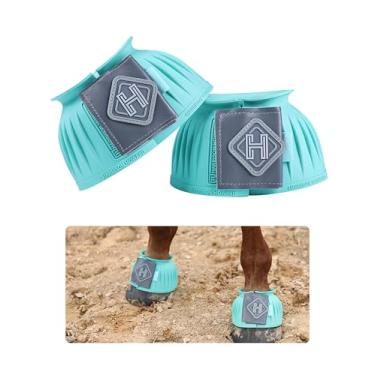 Imagem de Harrison Howard Botas de sino de borracha de couro Touch-Close Overreach proteção de casco para cavalos vendidas em pares turquesa P
