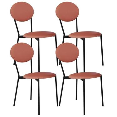 Imagem de Kit 04 Cadeiras Estofada Para Sala De Jantar Azuri Preto C01 Courino Terra Rosê - Lyam Decor