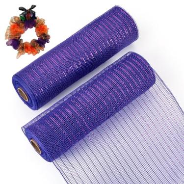 Imagem de Cheriswelry 2 rolos de fita de malha decorativa metálica azul roxo tecido de tule para fazer guirlandas fita de tecido de malha decorativa de serapilheira para artesanato frontal decoração de árvore