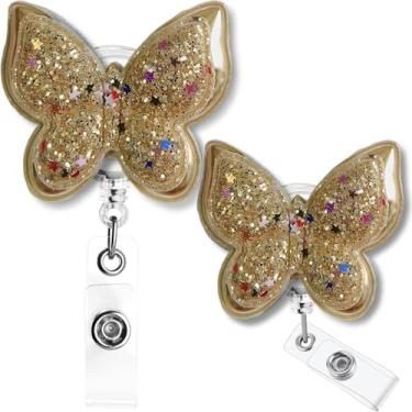 Imagem de Carretel de crachá de borboleta, clipe retrátil, suporte de crachá de identificação para estudante de enfermagem RN LPN CNA MA trabalhador médico professor médico clipe acessórios dourado pacote com 2
