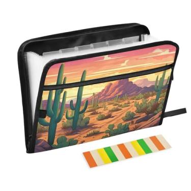 Imagem de Wassud Cactos e arbustos 13 bolsos organizador de arquivos sanfonado pastas expansíveis com abas e adesivos, tamanho carta A4 papel recibo documento pasta organizador para viagens de escritório