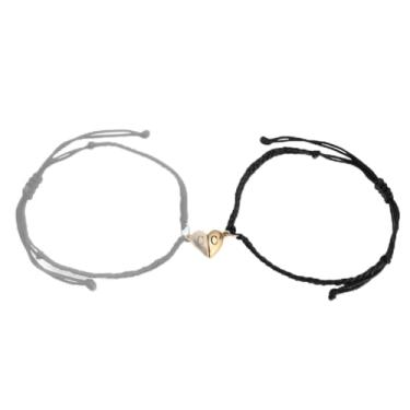 Imagem de Agriajun Pulseiras combinando para casais, pulseira ajustável com inicial de coração de ouro para mulheres e meninas, pingente de correspondência fofo nome da letra preta corda trançada dia dos