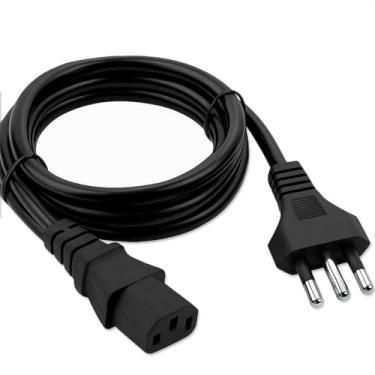 Imagem de Cabo de Energia Tripolar 1,5 m 3 Pinos Padrão Brasileiro Compatível com PC, Monitor, Impressora, TV e Panela Elétrica Arroz Pressao Projetor Fonte Notebook