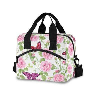 Imagem de Burbuja Lancheira térmica rosa borboletas para mulheres e homens, lancheira portátil com alça de ombro removível, lancheira para viagem, piquenique, escritório, trabalho