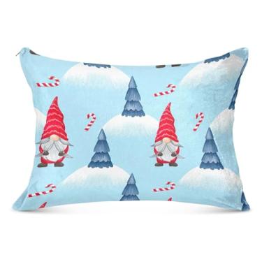 Imagem de Capa de almofada decorativa de inverno gnomo vermelho de Natal caprichosa de poliéster King Queen padrão fronha para cama, tamanho padrão, 51 x 66 cm