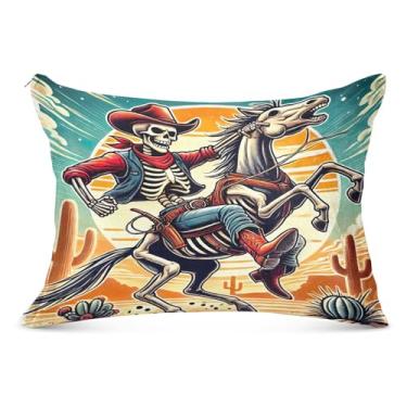 Imagem de Capa de travesseiro esqueleto cowboy tamanho king 50 x 76 cm respirável com zíper, capa de travesseiro corporal para outono e inverno