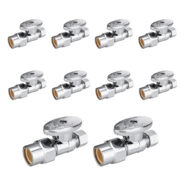Imagem de Pacote com 10 válvulas de parada reta, válvula de suprimento de água Niikappu de 1/4 de volta, 1/5.1 cm CPVC x 3/20.3 cm OD válvula de fechamento de pia reta de compressão, latão cromado para bidê