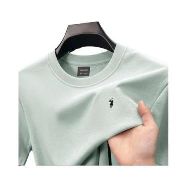 Imagem de Camiseta Masculina De Verão Em Seda E Algodão Com Manga Curta, Respirá