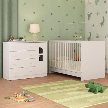 Imagem de Berço 3 em 1 para Colchão 130x60cm com Cômoda 1 Porta 4 Gavetas Amora 