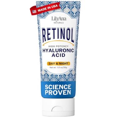 Imagem de LilyAna Naturals Creme facial de retinol antienvelhecimento para mulheres – Creme de rugas e pescoço para firmar, hidratante de retinol para rosto com ácido hialurônico, creme noturno hidratante para