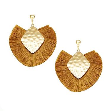 Imagem de Brincos de argola de borla com pingente de linha elegante com franjas longas e leves brincos de gancho francês para mulheres, Ouro amarelo, Sem pedra preciosa