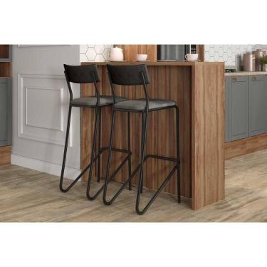 Imagem de Banqueta Bella 2613 120cm E 2 Banquetas 1747 Nogal - Preto-grafite - Preto - Carraro