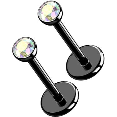 Imagem de OUFER 2 peças 20G/18G/16G G23 brincos de titânio sem rosca de nariz de zircônia cúbica pequena zircônia cúbica pequena cartilagem tragus concha labret medusa monroe piercing joias para mulheres e