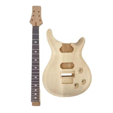 Imagem de YoungMonic Conjunto de substituição de guitarra elétrica, corpo de mogno com tampo de bordo, 22 trastes escala de 62,88 cm jacarandá com braço de encadernação conjunto de porca de bloqueio no