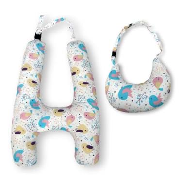 Imagem de Travesseiro de Viagem em Formato H com Almofada de Pescoço – Fibra Siliconada – Infantil e Adulto(PASSARINHOS)