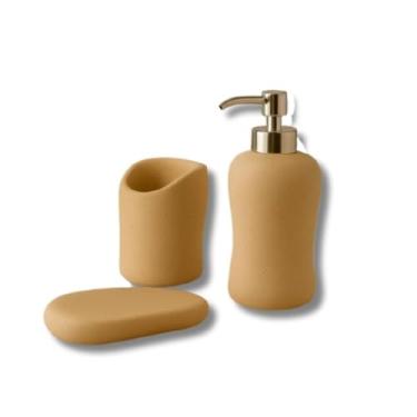 Imagem de Kit Banheiro Completo Terracota Porta Sabonete Líquido Saboneteira e Porta Escovas em Concreto Resinado Funcional e Elegante (Areia)