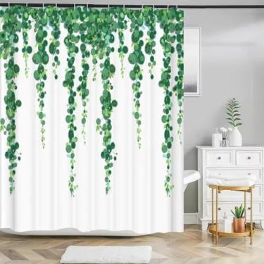 Imagem de Cortinas de chuveiro tropicais verdes folhas impressas cortinas 3D para banheiro plantas naturais poliéster impermeável cortinas de banheiro 152 x 183 cm/LxA cortina de chuveiro de tecido impermeável