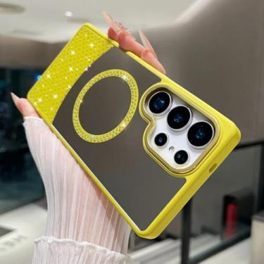 Imagem de HJZSZX Capa protetora espelhada magnética com glitter para Galaxy S25 Plus (para Galaxy S25 Plus/amarelo)
