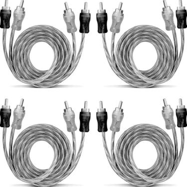 Imagem de 2X Kit 4 Cabos Rca 1 Metro Blindado Ouro 1M 4Mm Vermelho Pra